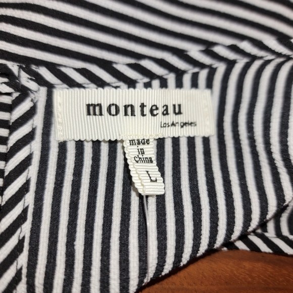 Monteau Black and White Stipe Flutter Sleeve, Sz L - Picture 11 of 12